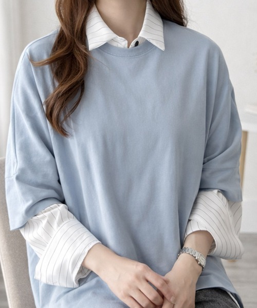 Amulet(アミュレット)の「ゆるっと着てサマになるラフな抜け感◎ワイドシルエットTシャツ(Tシャツ/カットソー・レディース・ブルー/ブラック/ホワイト/グリーン・FREE)」の8枚目の写真