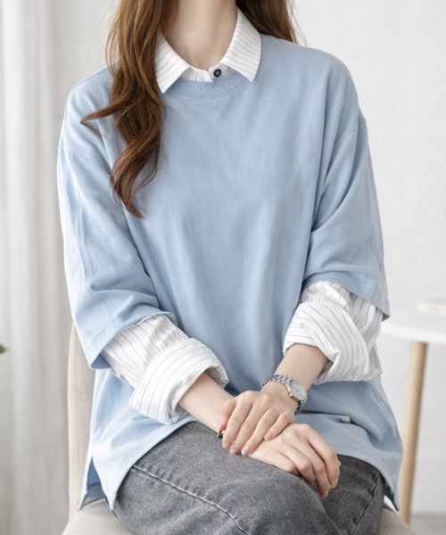 Amulet(アミュレット)の「ゆるっと着てサマになるラフな抜け感◎ワイドシルエットTシャツ(Tシャツ/カットソー・レディース・ブルー/ブラック/ホワイト/グリーン・FREE)」の9枚目の写真