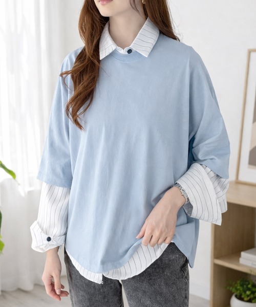 Amulet(アミュレット)の「ゆるっと着てサマになるラフな抜け感◎ワイドシルエットTシャツ(Tシャツ/カットソー・レディース・ブルー/ブラック/ホワイト/グリーン・FREE)」の10枚目の写真