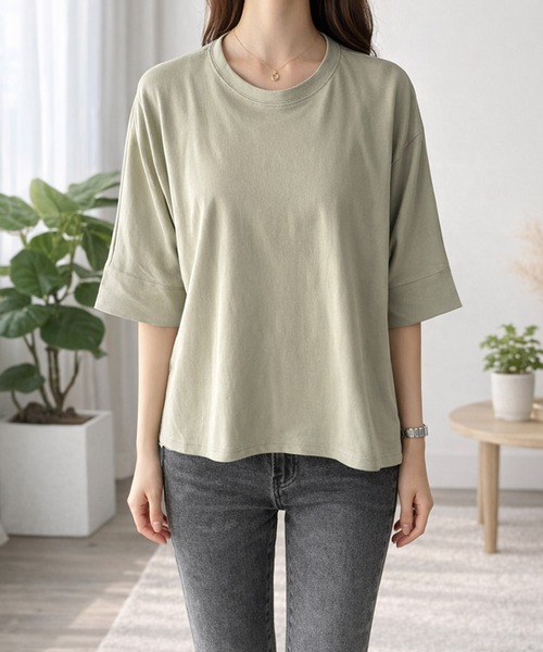Amulet(アミュレット)の「ゆるっと着てサマになるラフな抜け感◎ワイドシルエットTシャツ(Tシャツ/カットソー・レディース・ブルー/ブラック/ホワイト/グリーン・FREE)」の19枚目の写真