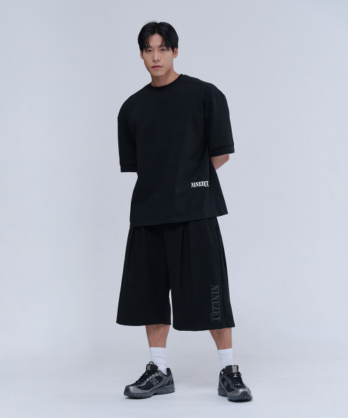 NINEZ(ナインゼット)の「コットンツーピンタックワイドバミューダパンツ (2カラー)(その他パンツ・メンズ・ブラック/ミックスグレー・MEDIUM/LARGE/X-LARGE/2XL)」の4枚目の写真