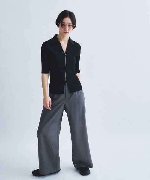 CODE A(コードエー)の「rib zip cardigan(カーディガン/ボレロ・レディース・パープル/アイボリー/ブラック・00)」の6枚目の写真