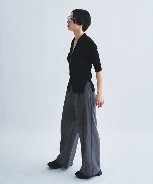 CODE A(コードエー)の「rib zip cardigan(カーディガン/ボレロ・レディース・パープル/アイボリー/ブラック・00)」の7枚目の写真