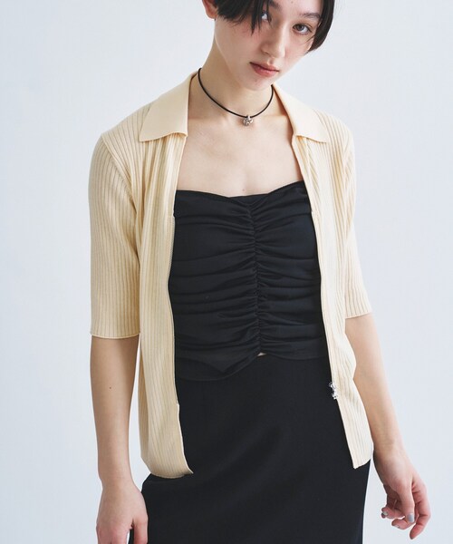 CODE A(コードエー)の「rib zip cardigan(カーディガン/ボレロ・レディース・パープル/アイボリー/ブラック・00)」の9枚目の写真