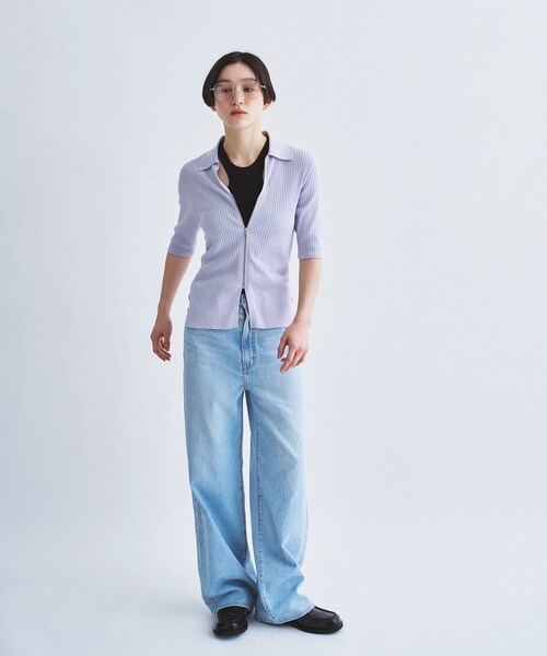 CODE A（コードエー）の「rib zip cardigan（カーディガン/ボレロ・レディース・パープル/アイボリー/ブラック・00）」の21枚目の写真