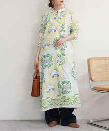 kilki 総柄フリル付きシャツワンピース 長袖