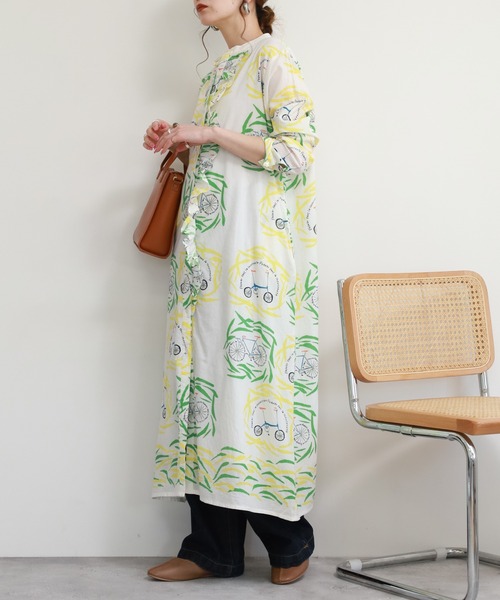 KILKI（キルキー）の「kilki 総柄フリル付きシャツワンピース 長袖（シャツワンピース・レディース・ブラック系その他/ホワイト系その他・FREE）」の3枚目の写真