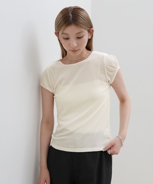 select MOCA(セレクトモカ)の「ベロアミニスリーブTシャツ(Tシャツ/カットソー・レディース・ブラウン/アイボリー/ブラック・FREE)」の3枚目の写真