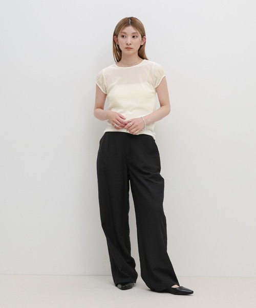select MOCA(セレクトモカ)の「ベロアミニスリーブTシャツ(Tシャツ/カットソー・レディース・ブラウン/アイボリー/ブラック・FREE)」の5枚目の写真
