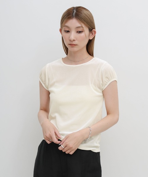 select MOCA(セレクトモカ)の「ベロアミニスリーブTシャツ(Tシャツ/カットソー・レディース・ブラウン/アイボリー/ブラック・FREE)」の8枚目の写真
