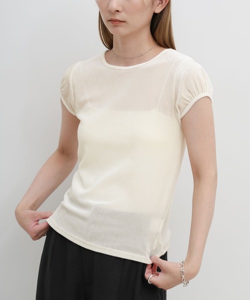 select MOCA(セレクトモカ)の「ベロアミニスリーブTシャツ(Tシャツ/カットソー・レディース・ブラウン/アイボリー/ブラック・FREE)」の9枚目の写真
