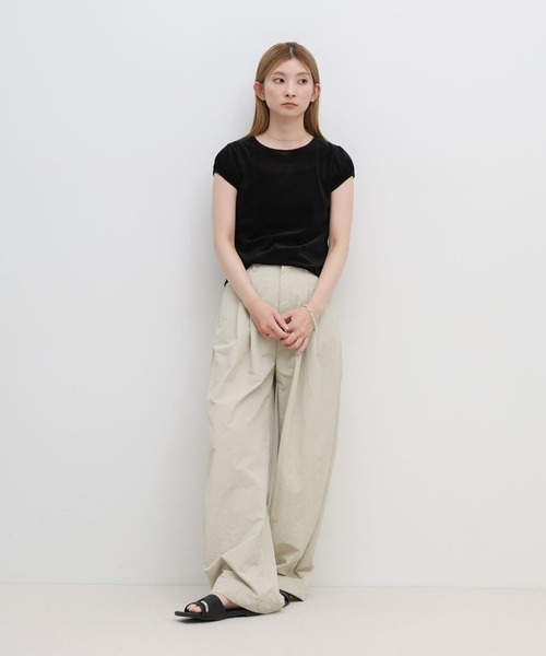 select MOCA(セレクトモカ)の「ベロアミニスリーブTシャツ(Tシャツ/カットソー・レディース・ブラウン/アイボリー/ブラック・FREE)」の7枚目の写真