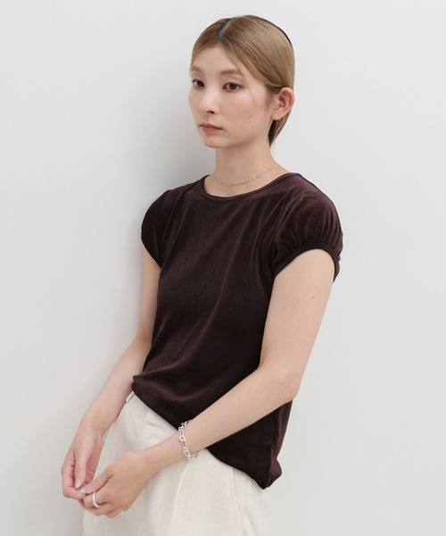 select MOCA(セレクトモカ)の「ベロアミニスリーブTシャツ(Tシャツ/カットソー・レディース・ブラウン/アイボリー/ブラック・FREE)」の4枚目の写真