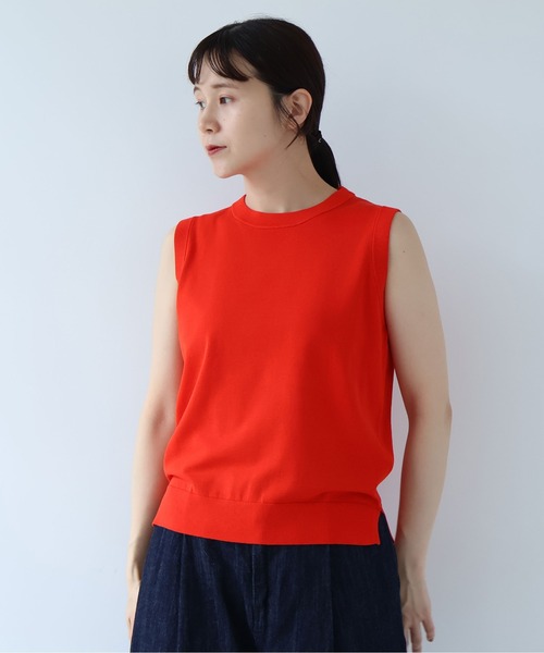 yuni(ユニ )の「ガス強撚コットンニット ノースリプルオーバー(ニット/セーター・レディース・その他/ホワイト/レッド/ネイビー・FREE)」の4枚目の写真