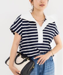 NOLLEY’S | 【BECシリーズ】ウォッシャブルオープンカラーボーダーコクーンT(Tシャツ/カットソー)
