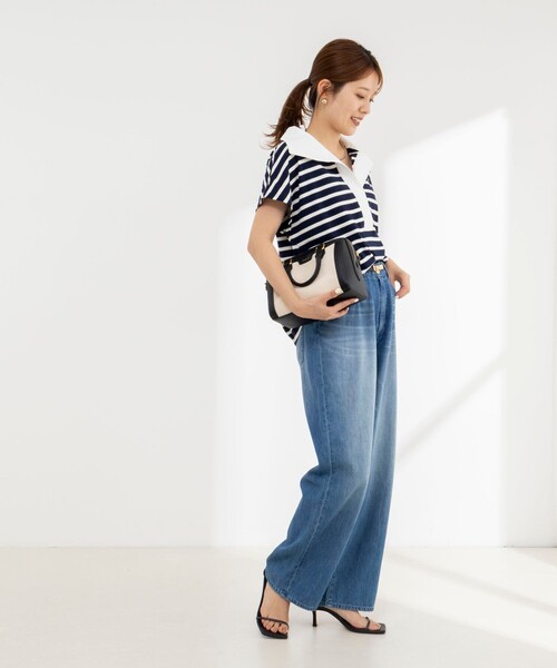 NOLLEY’S(ノーリーズ)の「【BECシリーズ】ウォッシャブルオープンカラーボーダーコクーンT(Tシャツ/カットソー・レディース・ブルー系その他3/ベージュ系その他3/ブルー系その他7・38)」の4枚目の写真