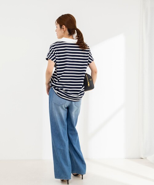 NOLLEY’S(ノーリーズ)の「【BECシリーズ】ウォッシャブルオープンカラーボーダーコクーンT(Tシャツ/カットソー・レディース・ブルー系その他3/ベージュ系その他3/ブルー系その他7・38)」の5枚目の写真