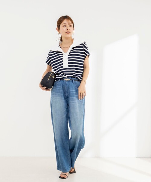 NOLLEY’S(ノーリーズ)の「【BECシリーズ】ウォッシャブルオープンカラーボーダーコクーンT(Tシャツ/カットソー・レディース・ブルー系その他3/ベージュ系その他3/ブルー系その他7・38)」の7枚目の写真