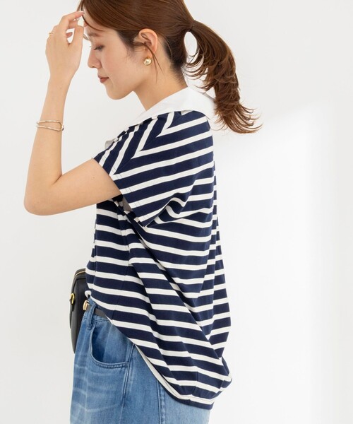 NOLLEY’S(ノーリーズ)の「【BECシリーズ】ウォッシャブルオープンカラーボーダーコクーンT(Tシャツ/カットソー・レディース・ブルー系その他3/ベージュ系その他3/ブルー系その他7・38)」の9枚目の写真