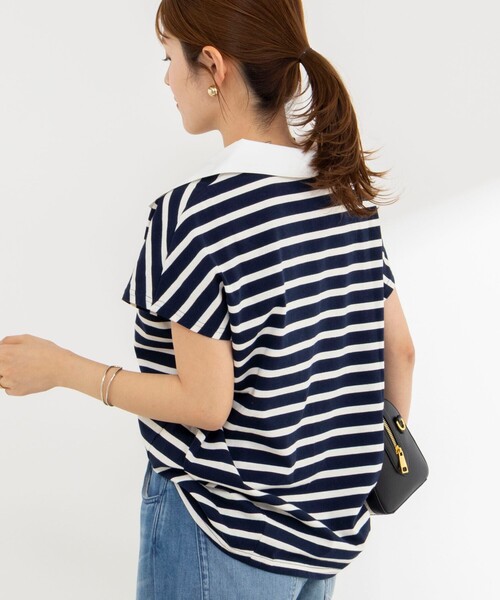 NOLLEY’S(ノーリーズ)の「【BECシリーズ】ウォッシャブルオープンカラーボーダーコクーンT(Tシャツ/カットソー・レディース・ブルー系その他3/ベージュ系その他3/ブルー系その他7・38)」の10枚目の写真