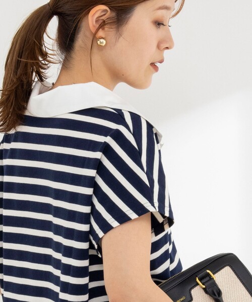 NOLLEY’S(ノーリーズ)の「【BECシリーズ】ウォッシャブルオープンカラーボーダーコクーンT(Tシャツ/カットソー・レディース・ブルー系その他3/ベージュ系その他3/ブルー系その他7・38)」の11枚目の写真