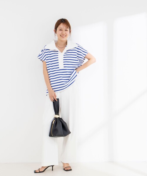 NOLLEY’S(ノーリーズ)の「【BECシリーズ】ウォッシャブルオープンカラーボーダーコクーンT(Tシャツ/カットソー・レディース・ブルー系その他3/ベージュ系その他3/ブルー系その他7・38)」の12枚目の写真