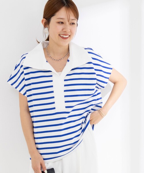 NOLLEY’S(ノーリーズ)の「【BECシリーズ】ウォッシャブルオープンカラーボーダーコクーンT(Tシャツ/カットソー・レディース・ブルー系その他3/ベージュ系その他3/ブルー系その他7・38)」の15枚目の写真