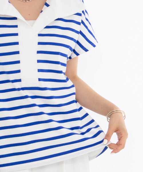 NOLLEY’S(ノーリーズ)の「【BECシリーズ】ウォッシャブルオープンカラーボーダーコクーンT(Tシャツ/カットソー・レディース・ブルー系その他3/ベージュ系その他3/ブルー系その他7・38)」の18枚目の写真