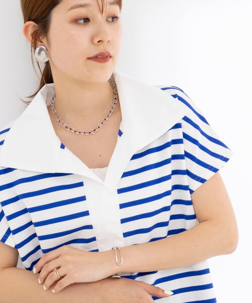 NOLLEY’S(ノーリーズ)の「【BECシリーズ】ウォッシャブルオープンカラーボーダーコクーンT(Tシャツ/カットソー・レディース・ブルー系その他3/ベージュ系その他3/ブルー系その他7・38)」の19枚目の写真