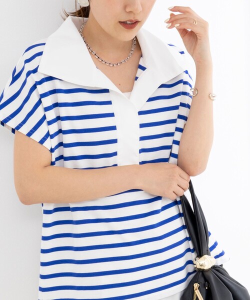 NOLLEY’S(ノーリーズ)の「【BECシリーズ】ウォッシャブルオープンカラーボーダーコクーンT(Tシャツ/カットソー・レディース・ブルー系その他3/ベージュ系その他3/ブルー系その他7・38)」の20枚目の写真