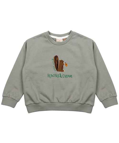 BEACHESAND CREAM KIDS(ビーチスアンドクリームキッズ)の「チップマンクグラフィック スウェット - グレーシーカーキ(スウェット・レディース・カーキ・MEDIUM/SMALL)」の1枚目の写真