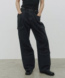 ユーティリティカーゴワイドデニムパンツ(グレー)