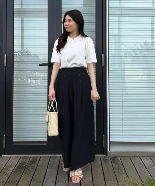 couture brooch(クチュールブローチ)の「【UVカット・接触冷感・洗える】襟レース トップス(Tシャツ/カットソー・レディース・ブラック/オフホワイト/ネイビー系4・42/40/38/36)」の5枚目の写真
