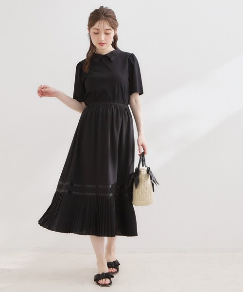couture brooch(クチュールブローチ)の「【UVカット・接触冷感・洗える】襟レース トップス(Tシャツ/カットソー・レディース・ブラック/オフホワイト/ネイビー系4・42/40/38/36)」の9枚目の写真