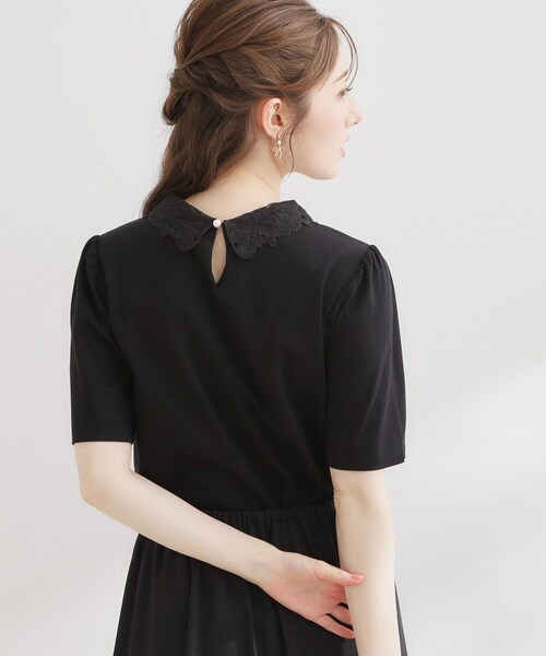 couture brooch(クチュールブローチ)の「【UVカット・接触冷感・洗える】襟レース トップス(Tシャツ/カットソー・レディース・ブラック/オフホワイト/ネイビー系4・42/40/38/36)」の14枚目の写真