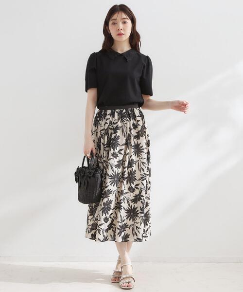 couture brooch(クチュールブローチ)の「【UVカット・接触冷感・洗える】襟レース トップス(Tシャツ/カットソー・レディース・ブラック/オフホワイト/ネイビー系4・42/40/38/36)」の16枚目の写真