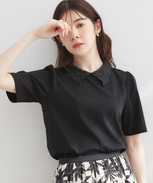 couture brooch(クチュールブローチ)の「【UVカット・接触冷感・洗える】襟レース トップス(Tシャツ/カットソー・レディース・ブラック/オフホワイト/ネイビー系4・42/40/38/36)」の17枚目の写真