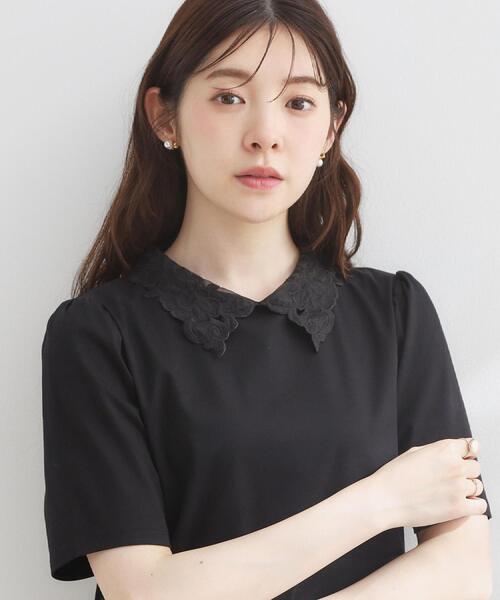 couture brooch(クチュールブローチ)の「【UVカット・接触冷感・洗える】襟レース トップス(Tシャツ/カットソー・レディース・ブラック/オフホワイト/ネイビー系4・42/40/38/36)」の18枚目の写真