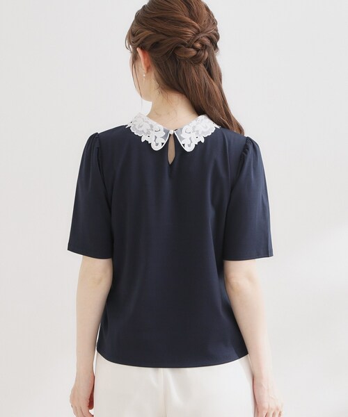 couture brooch(クチュールブローチ)の「【UVカット・接触冷感・洗える】襟レース トップス(Tシャツ/カットソー・レディース・ブラック/オフホワイト/ネイビー系4・42/40/38/36)」の10枚目の写真