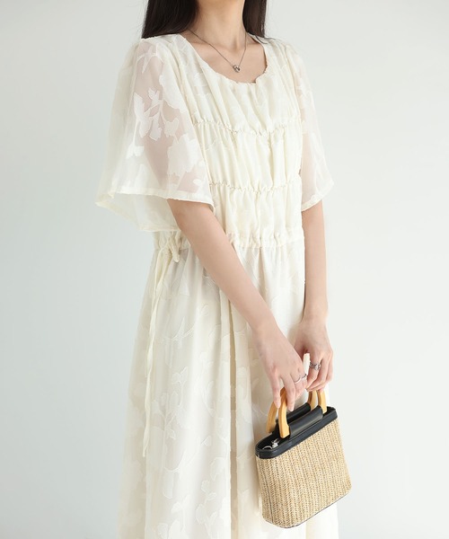 MAISON DE THERESE(メゾン ド テレーズ)の「2026 夏新作 シフォン ジャカード 丸首半袖 ロングワンピース ウエスト紐(ワンピース・レディース・アイボリー/Black/ブルー・FREE)」の12枚目の写真