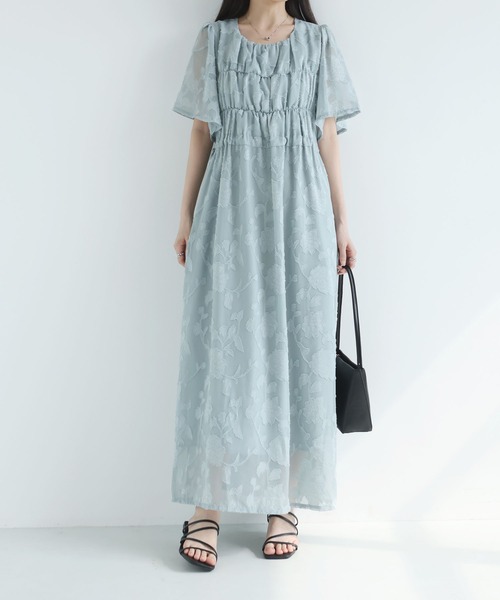 MAISON DE THERESE(メゾン ド テレーズ)の「2026 夏新作 シフォン ジャカード 丸首半袖 ロングワンピース ウエスト紐(ワンピース・レディース・アイボリー/Black/ブルー・FREE)」の17枚目の写真