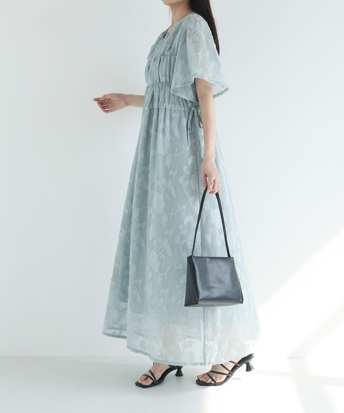 MAISON DE THERESE(メゾン ド テレーズ)の「2026 夏新作 シフォン ジャカード 丸首半袖 ロングワンピース ウエスト紐(ワンピース・レディース・アイボリー/Black/ブルー・FREE)」の18枚目の写真