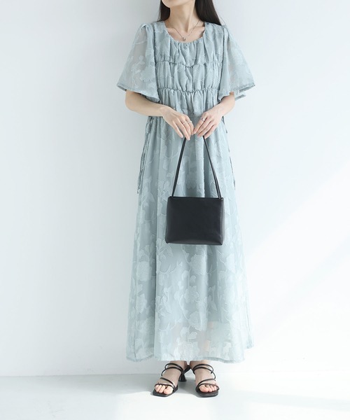 MAISON DE THERESE(メゾン ド テレーズ)の「2026 夏新作 シフォン ジャカード 丸首半袖 ロングワンピース ウエスト紐(ワンピース・レディース・アイボリー/Black/ブルー・FREE)」の19枚目の写真