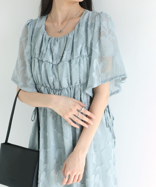 MAISON DE THERESE(メゾン ド テレーズ)の「2026 夏新作 シフォン ジャカード 丸首半袖 ロングワンピース ウエスト紐(ワンピース・レディース・アイボリー/Black/ブルー・FREE)」の20枚目の写真