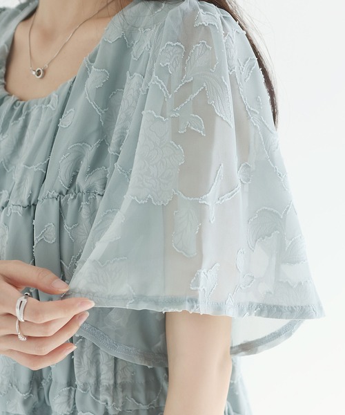 MAISON DE THERESE(メゾン ド テレーズ)の「2026 夏新作 シフォン ジャカード 丸首半袖 ロングワンピース ウエスト紐(ワンピース・レディース・アイボリー/Black/ブルー・FREE)」の21枚目の写真