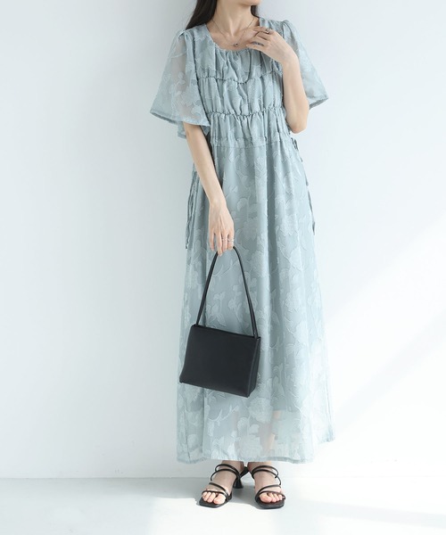 MAISON DE THERESE(メゾン ド テレーズ)の「2026 夏新作 シフォン ジャカード 丸首半袖 ロングワンピース ウエスト紐(ワンピース・レディース・アイボリー/Black/ブルー・FREE)」の14枚目の写真
