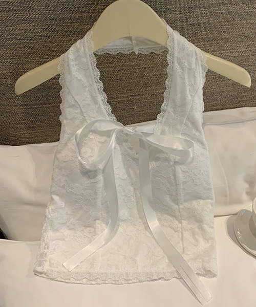 Lace Ladies(レースレディース)の「レース リボン ホルター カップ付き キャミソール(キャミソール・レディース・アイボリー/ブラック/ホワイト・FREE)」の2枚目の写真