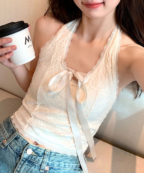 Lace Ladies(レースレディース)の「レース リボン ホルター カップ付き キャミソール(キャミソール・レディース・アイボリー/ブラック/ホワイト・FREE)」の9枚目の写真