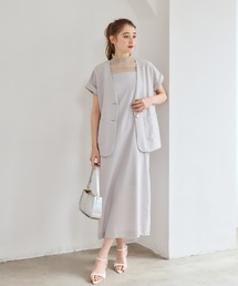 ノーカラージャケット×キャミワンピースセット