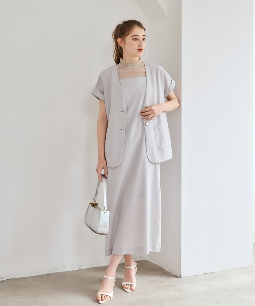 12Twelve Agenda(トゥエルブ アジェンダ)の「ノーカラージャケット×キャミワンピースセット(ワンピース・レディース・ライトグレー/ブラック/ブラウン・M)」の2枚目の写真